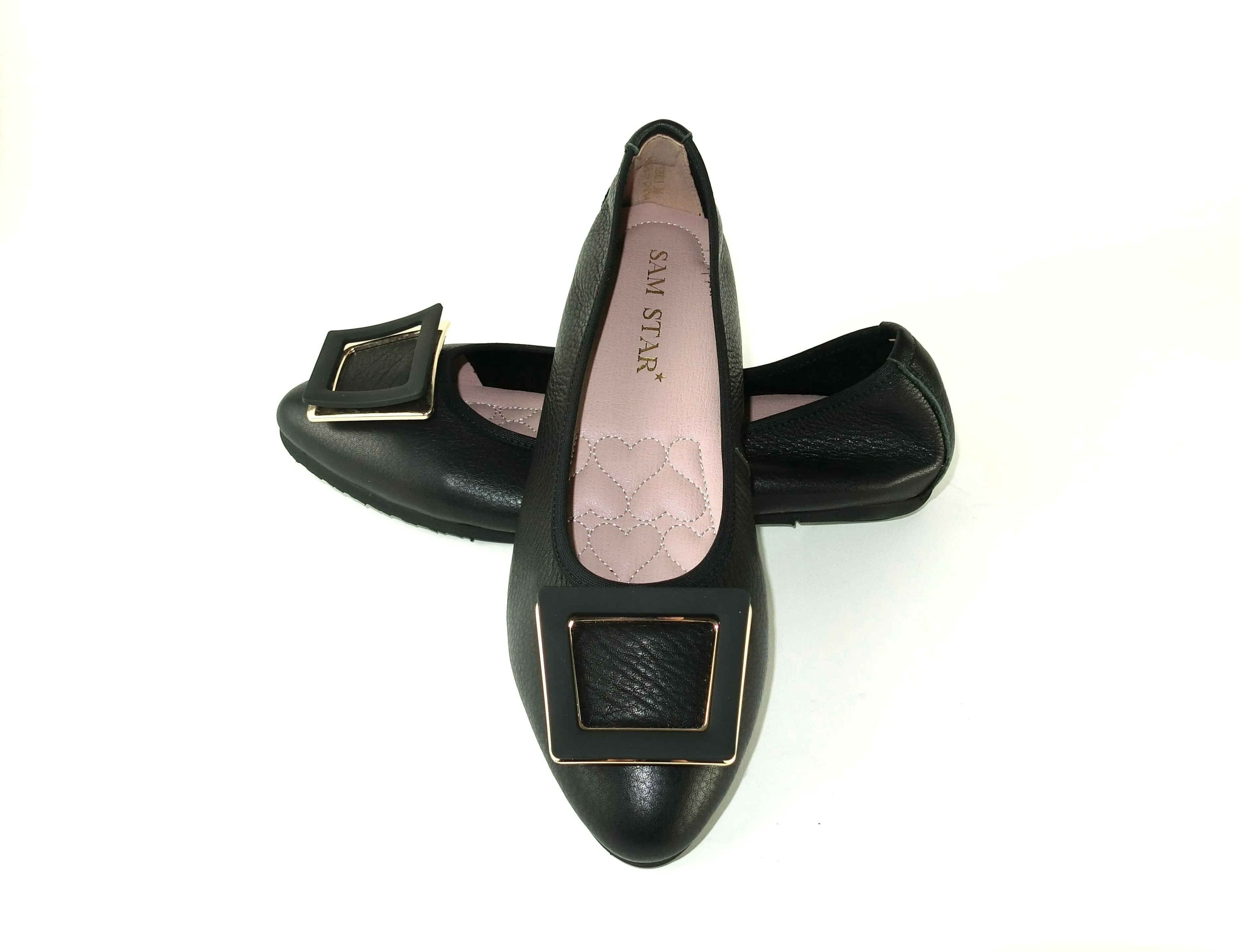 12W01 Leather Pointy buckle pumps with extra cushions (SALE)