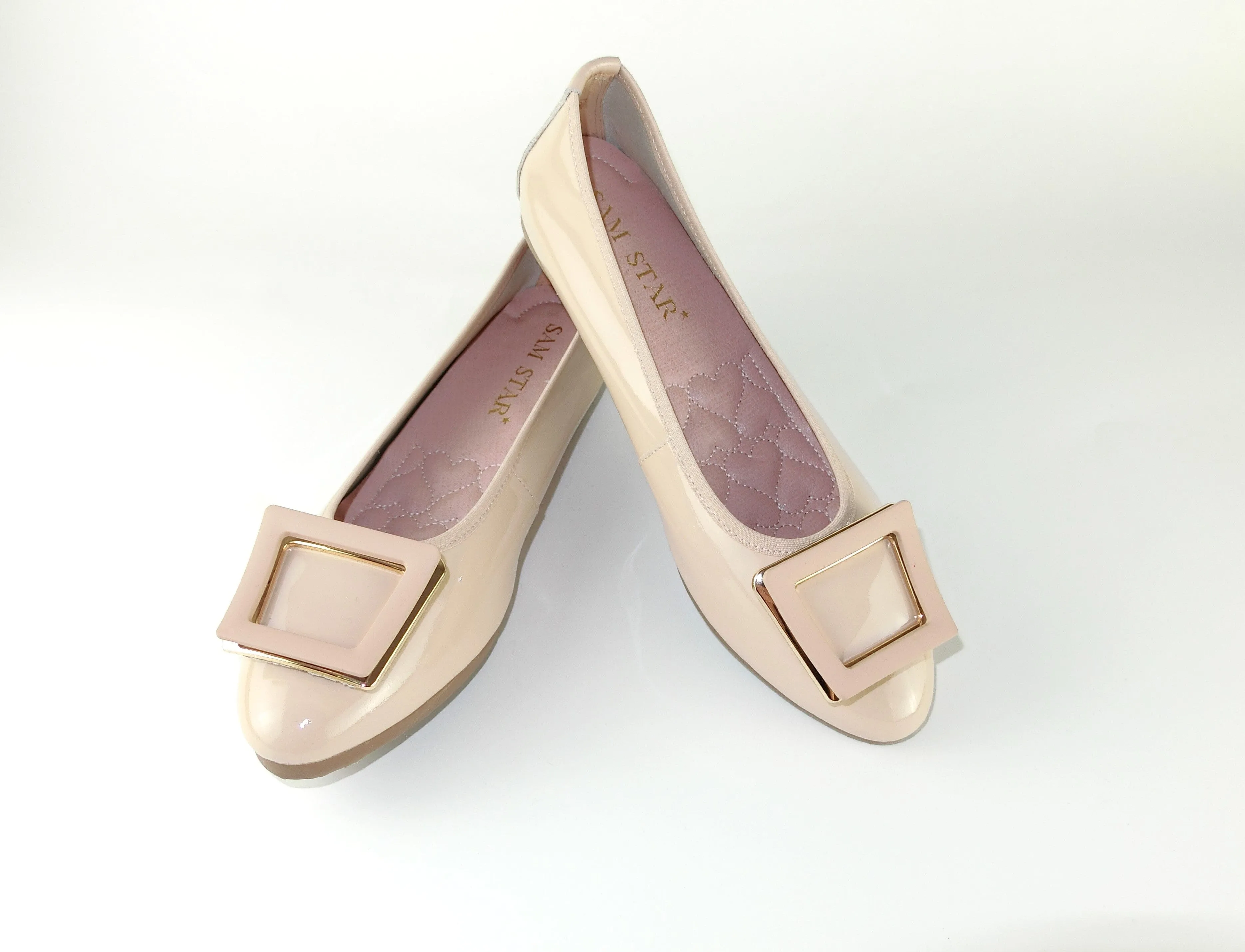 12W01 Leather Pointy buckle pumps with extra cushions (SALE)