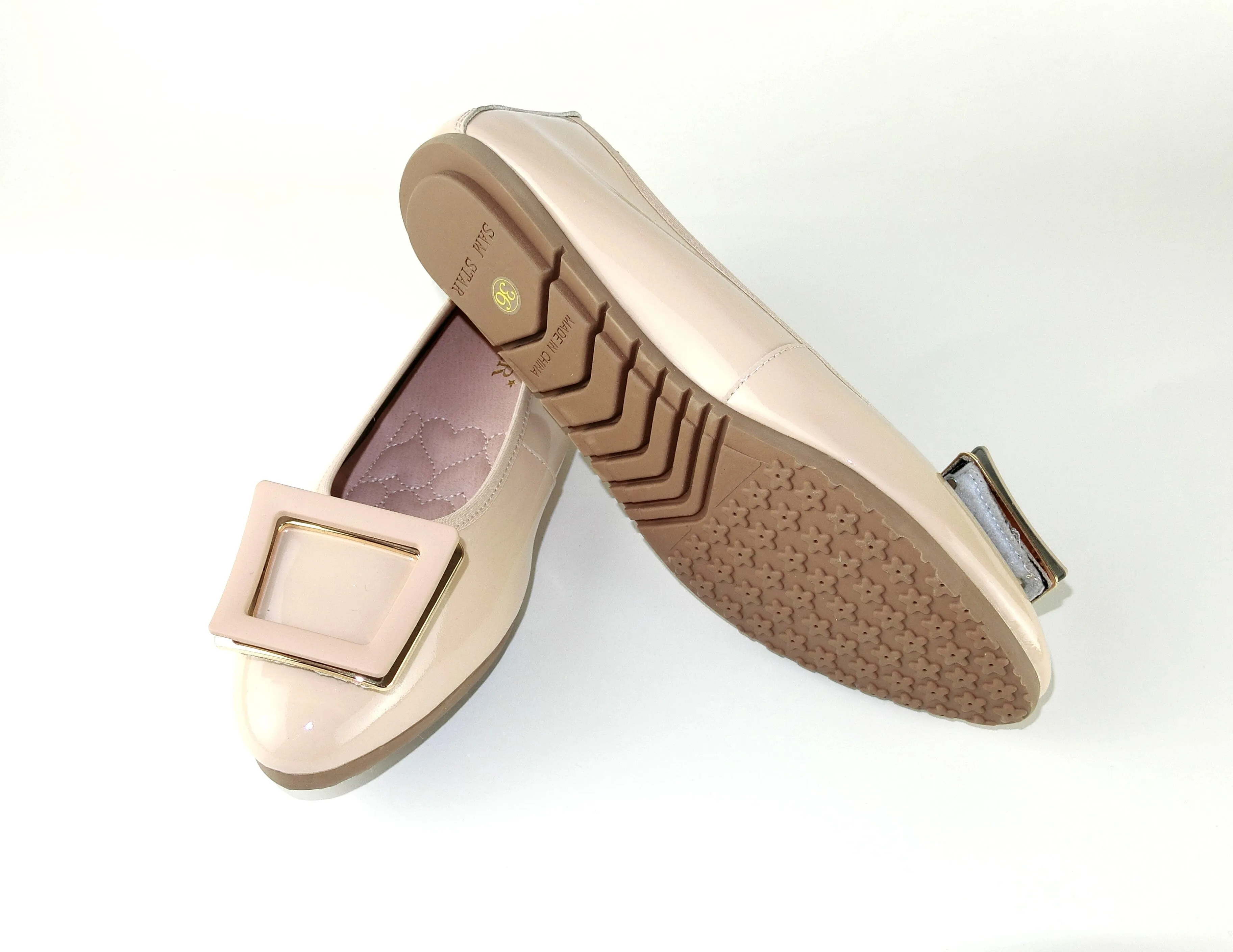 12W01 Leather Pointy buckle pumps with extra cushions (SALE)