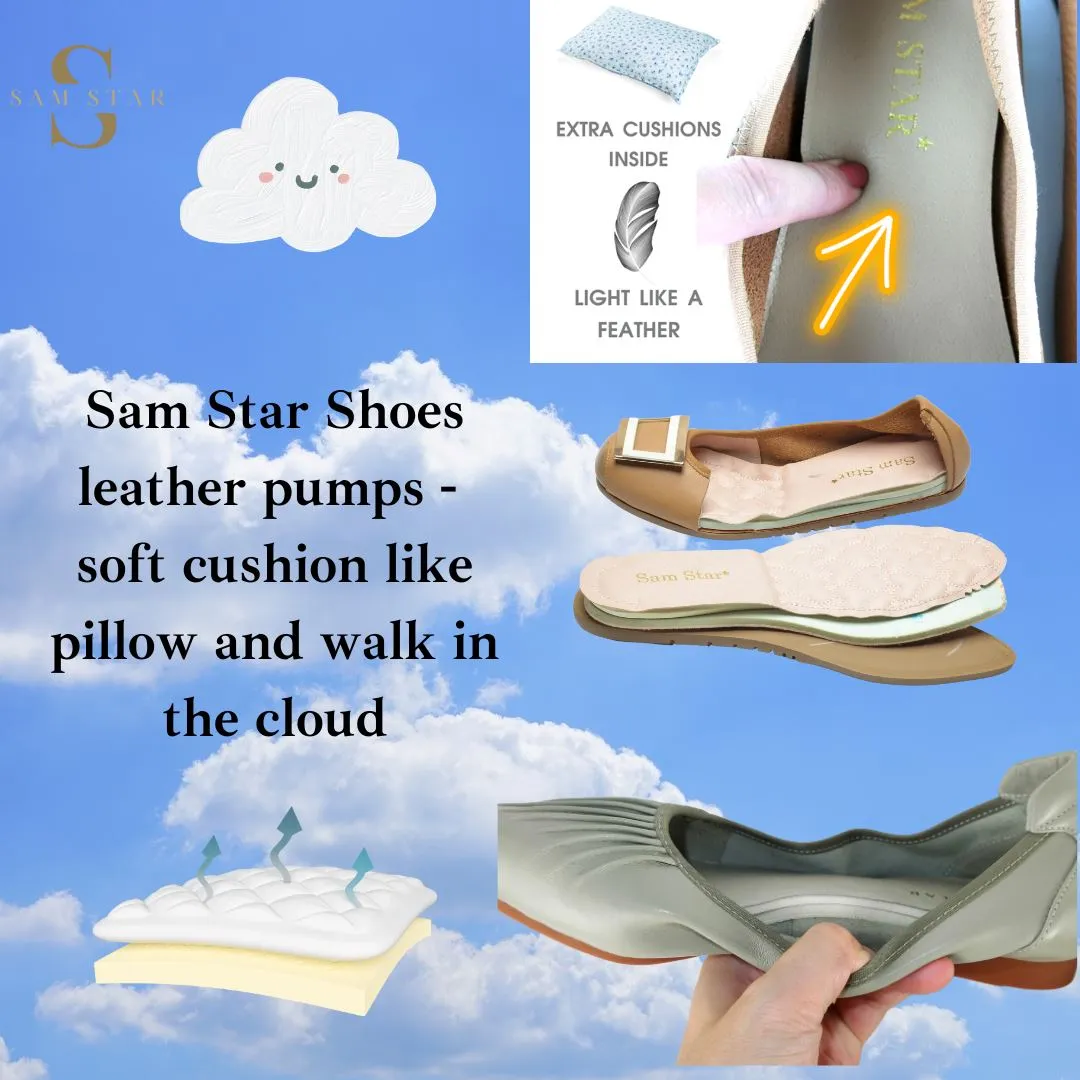 12W01 Leather Pointy buckle pumps with extra cushions (SALE)