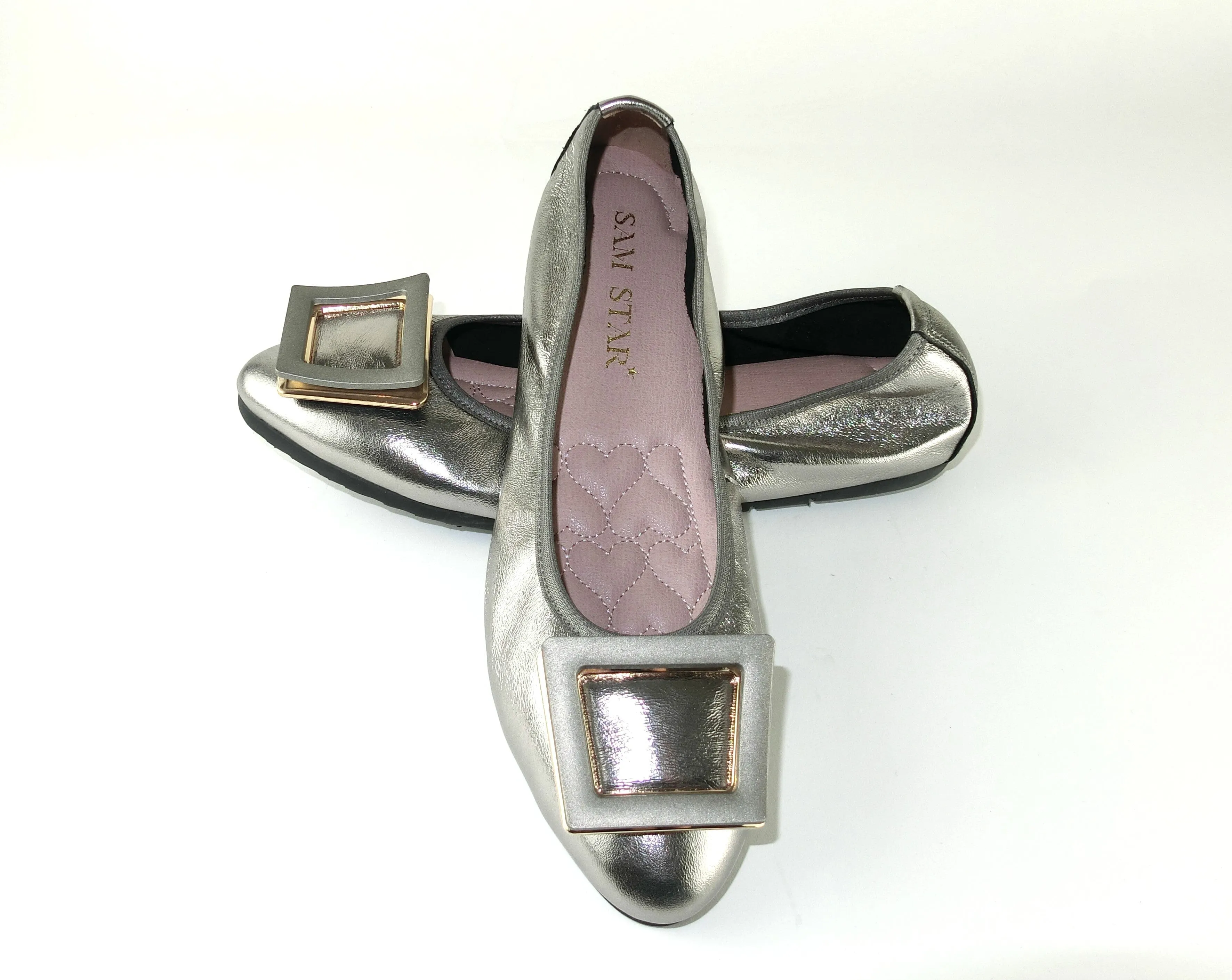 12W01 Leather Pointy buckle pumps with extra cushions (SALE)