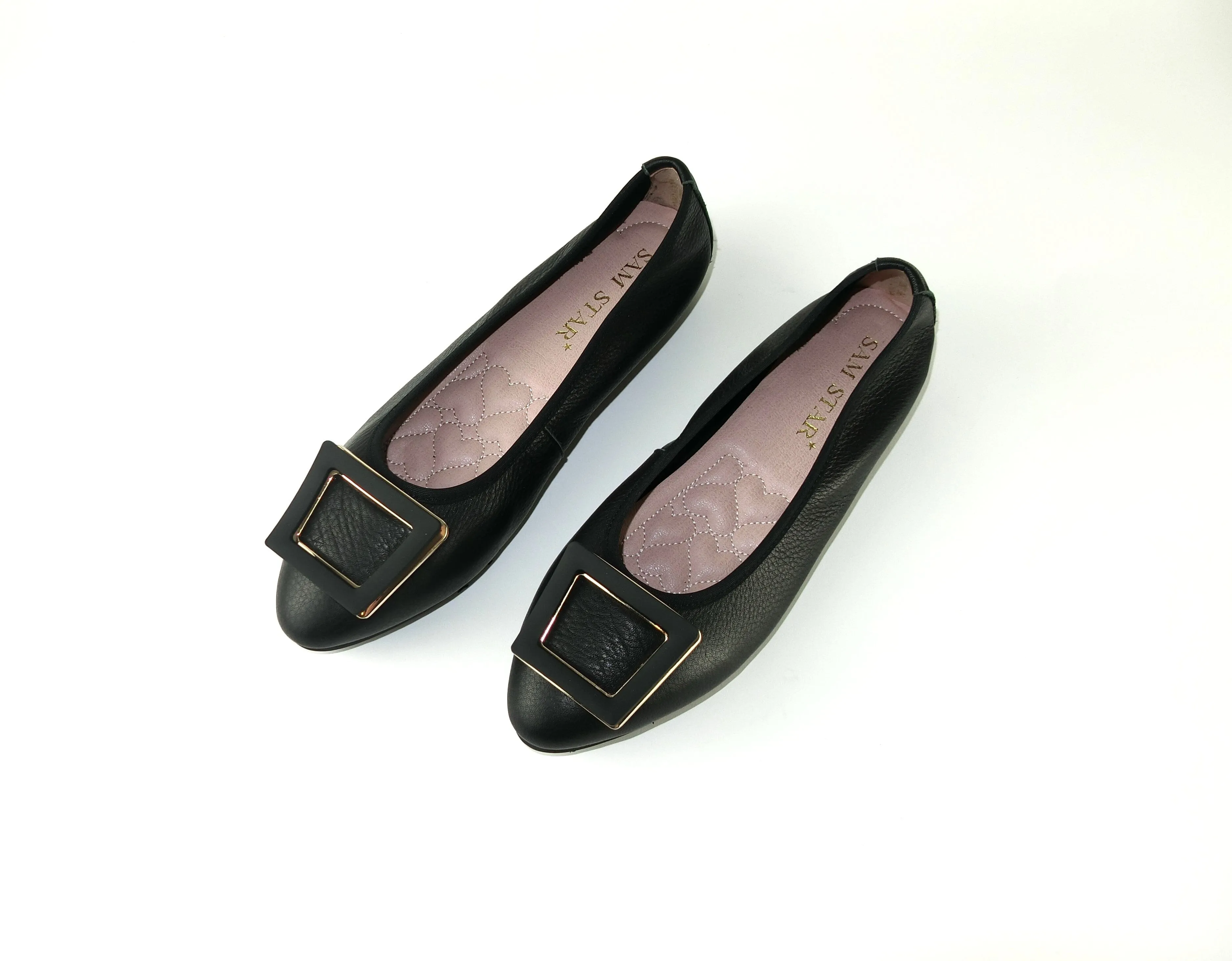 12W01 Leather Pointy buckle pumps with extra cushions (SALE)