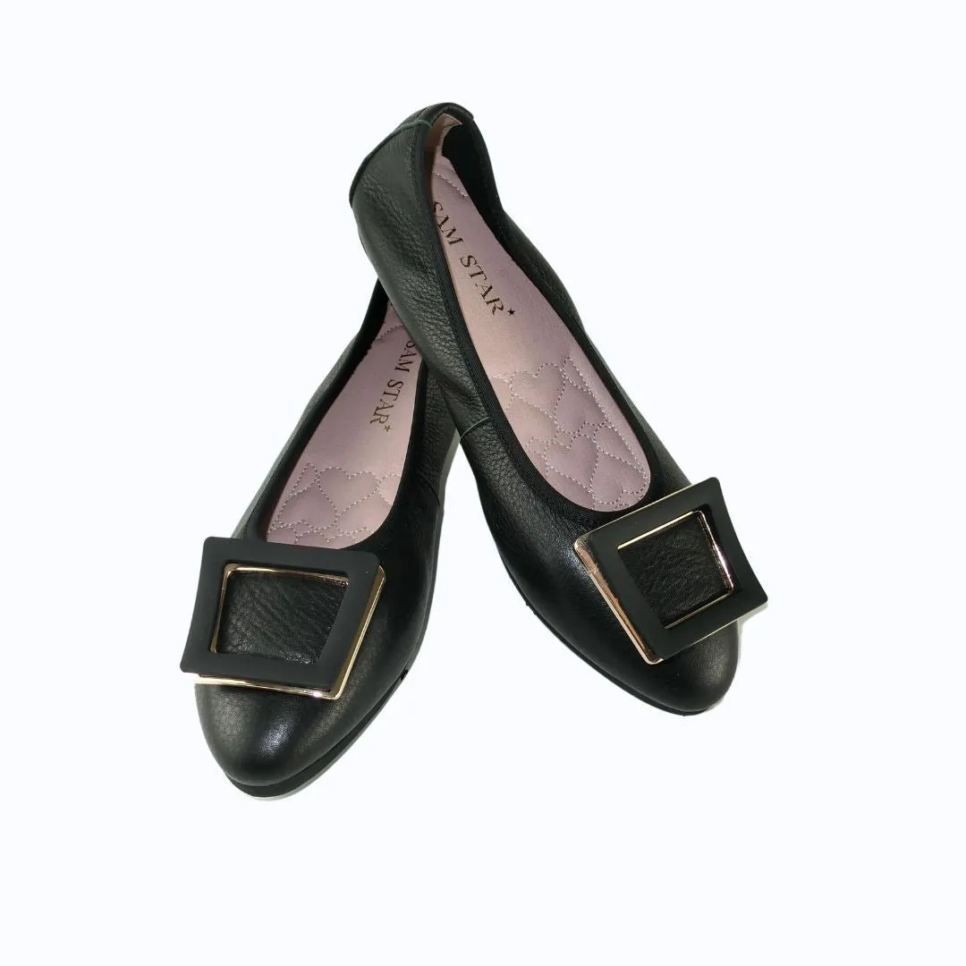 12W01 Leather Pointy buckle pumps with extra cushions (SALE)