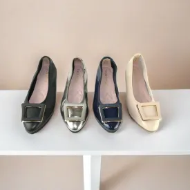 12W01 Leather Pointy buckle pumps with extra cushions (SALE)