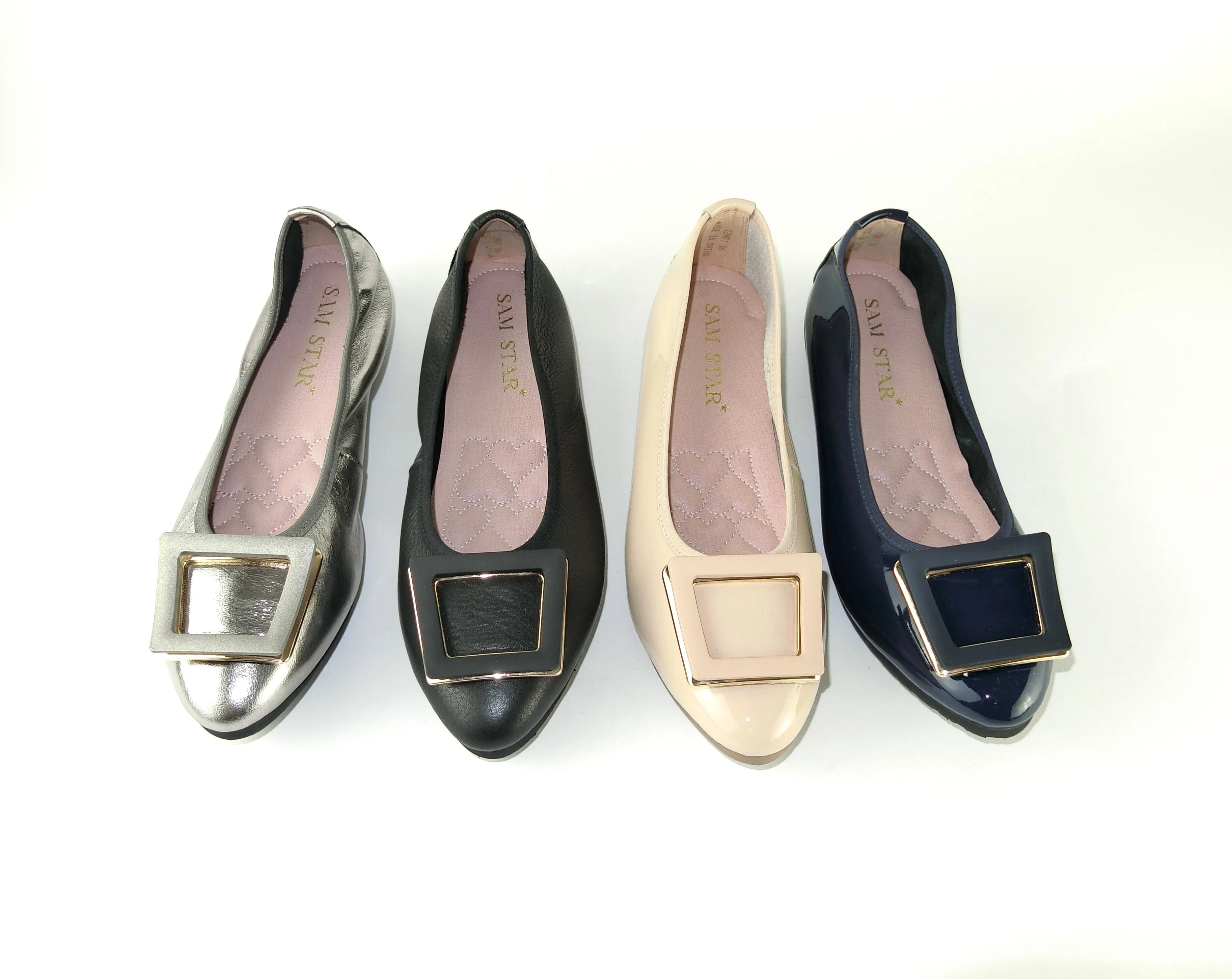 12W01 Leather Pointy buckle pumps with extra cushions (SALE)