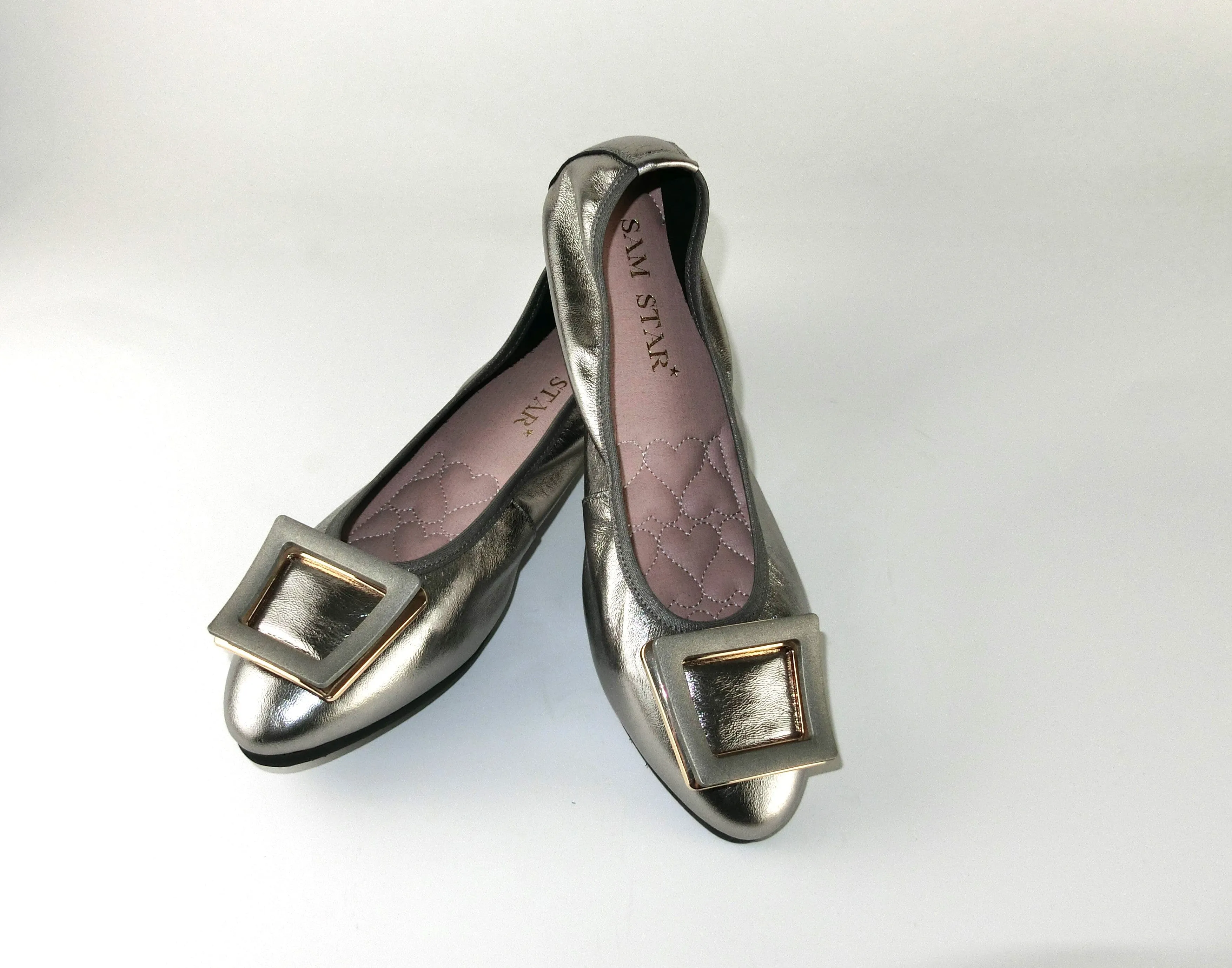 12W01 Leather Pointy buckle pumps with extra cushions (SALE)