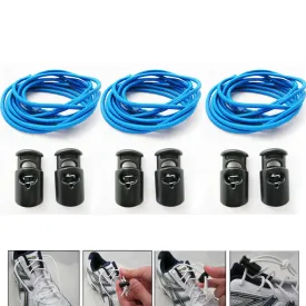 3 Pairs Elastic Shoe Laces Triathlon Marathon Running Run Shoelace Release Blue