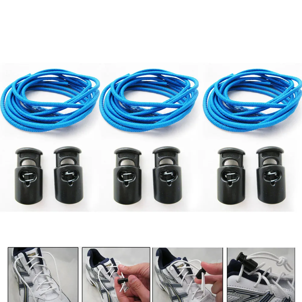 3 Pairs Elastic Shoe Laces Triathlon Marathon Running Run Shoelace Release Blue