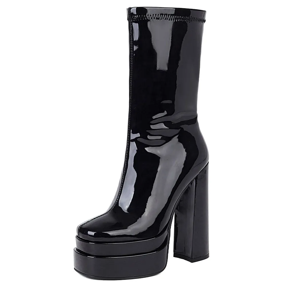 Amozae--Christmas Gift Female Motorcycle Boots For Women Platform Chunky Heel Fashion   High Quality Boot Platform Chunky Heel Black women's Shoes
