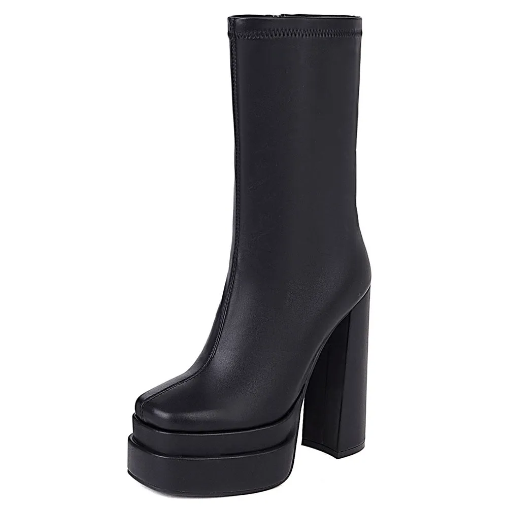Amozae--Christmas Gift Female Motorcycle Boots For Women Platform Chunky Heel Fashion   High Quality Boot Platform Chunky Heel Black women's Shoes