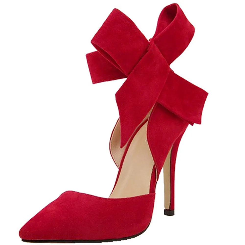 Amozae   New Fashion Spring Summer Bowheels High Thin Heels Butterfly Knot Pointed Toe Sweet   Women Dress Party Weeding Sandals