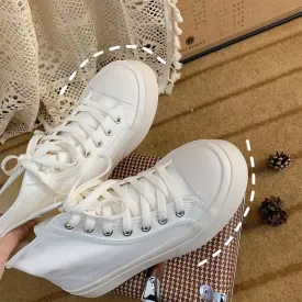Amozae Women's White High Sneakers Canvas Shoes Sports Flat Platform Running Rubber Sole Casual Anime Korean Vulcanize Spring