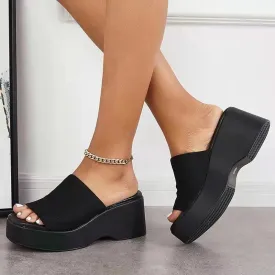Beach slip on platform sandals wedge peep toe slide sandals