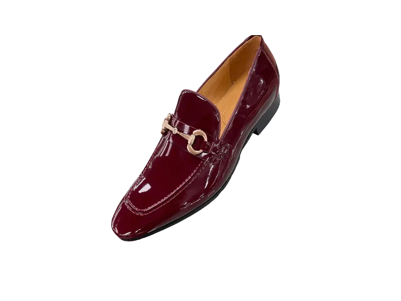 Carrucci Burgundy Patent Leather Men's Slip-On Dress Shoes Gold Buckle