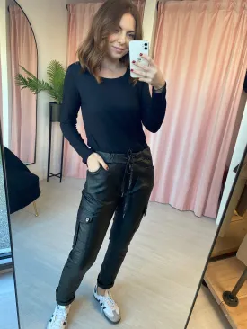 Combat Magic Trousers - Black Faux Leather