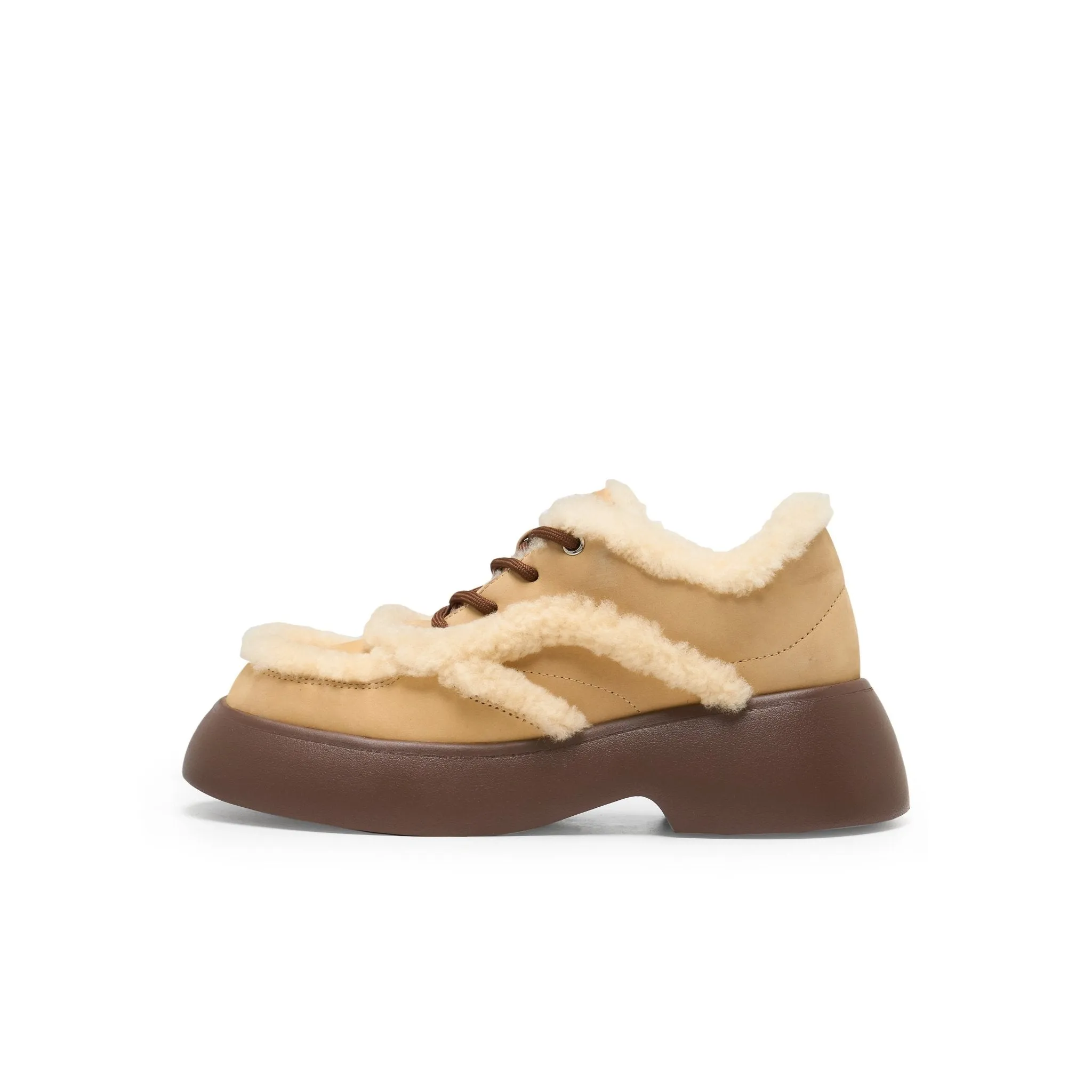 Fluffy Round Toe Thick Soled Breadboard Shoes In Maize Yellow