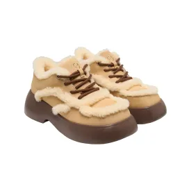 Fluffy Round Toe Thick Soled Breadboard Shoes In Maize Yellow