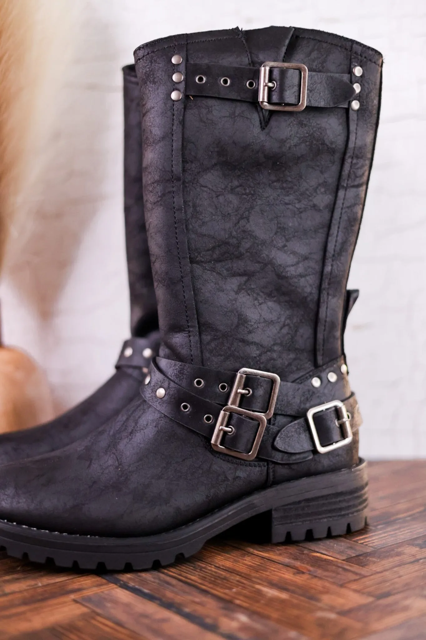 Forever Boots with Buckle Details in Black