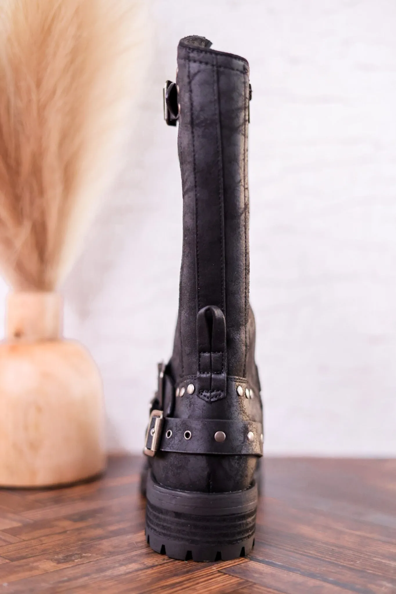 Forever Boots with Buckle Details in Black
