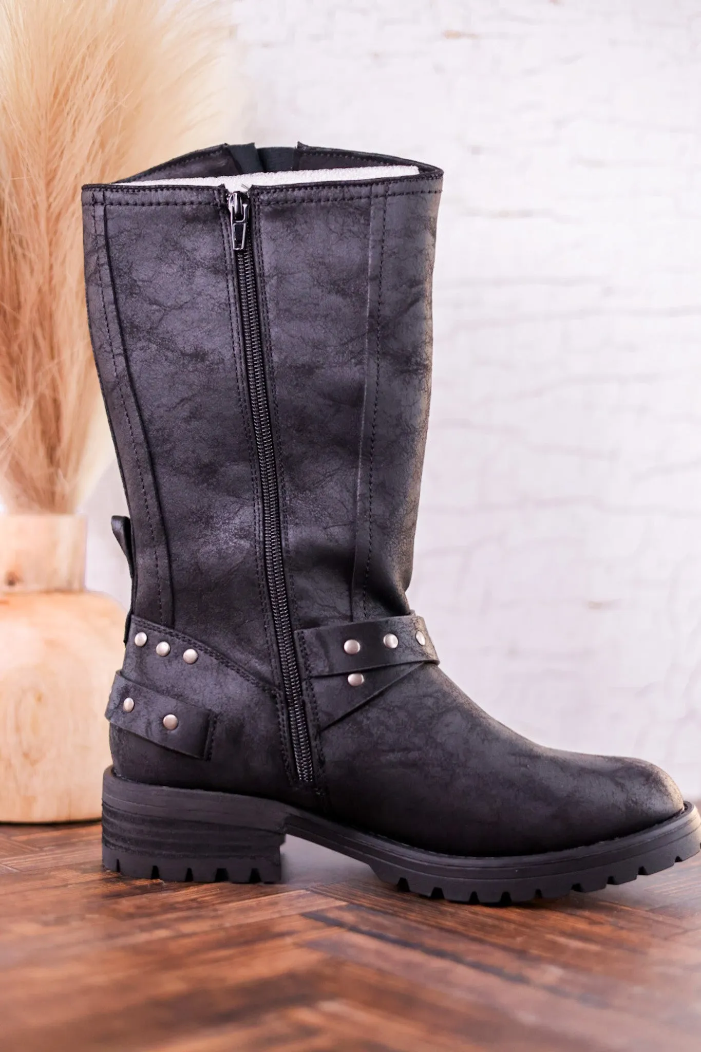 Forever Boots with Buckle Details in Black