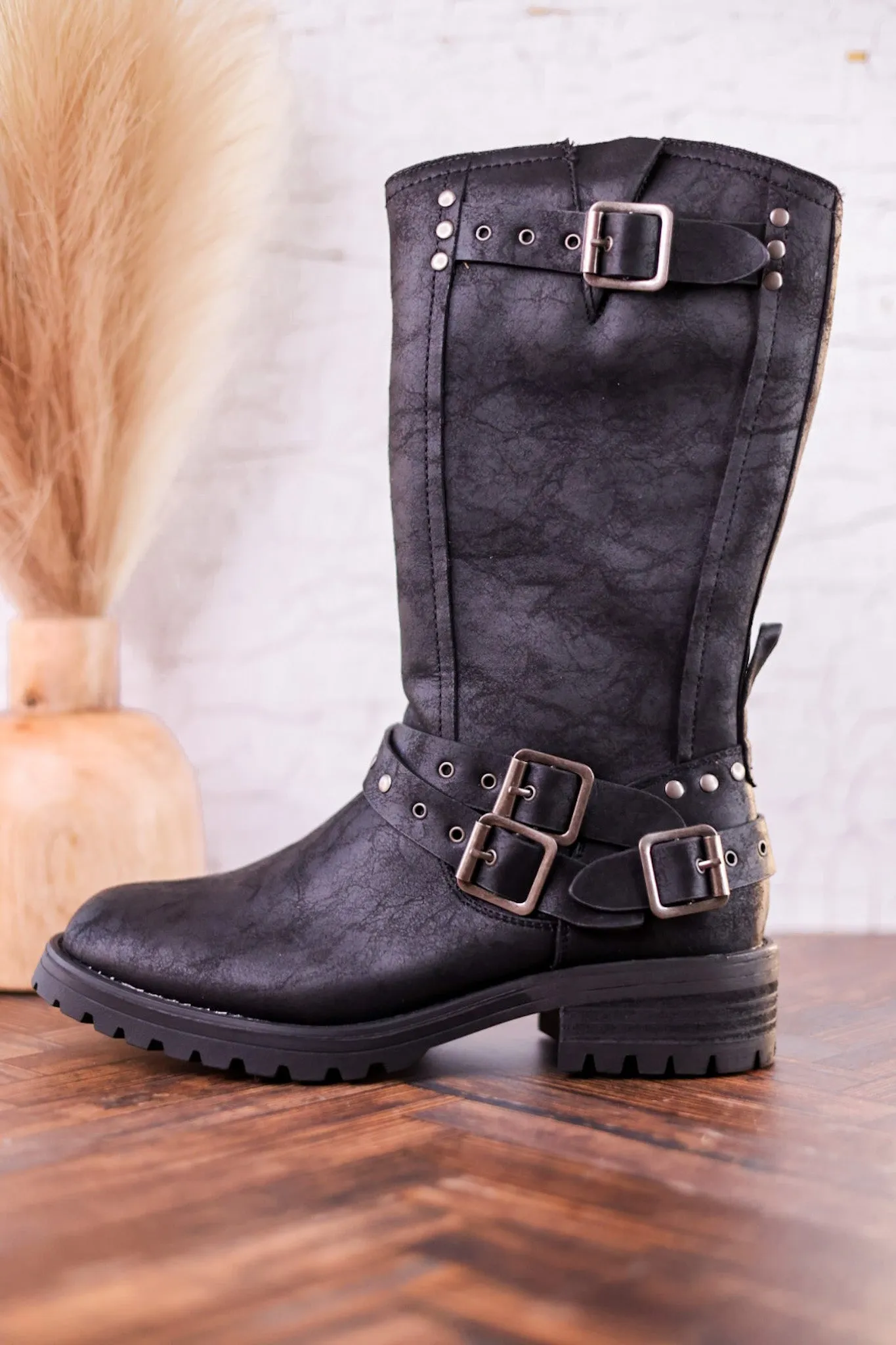 Forever Boots with Buckle Details in Black