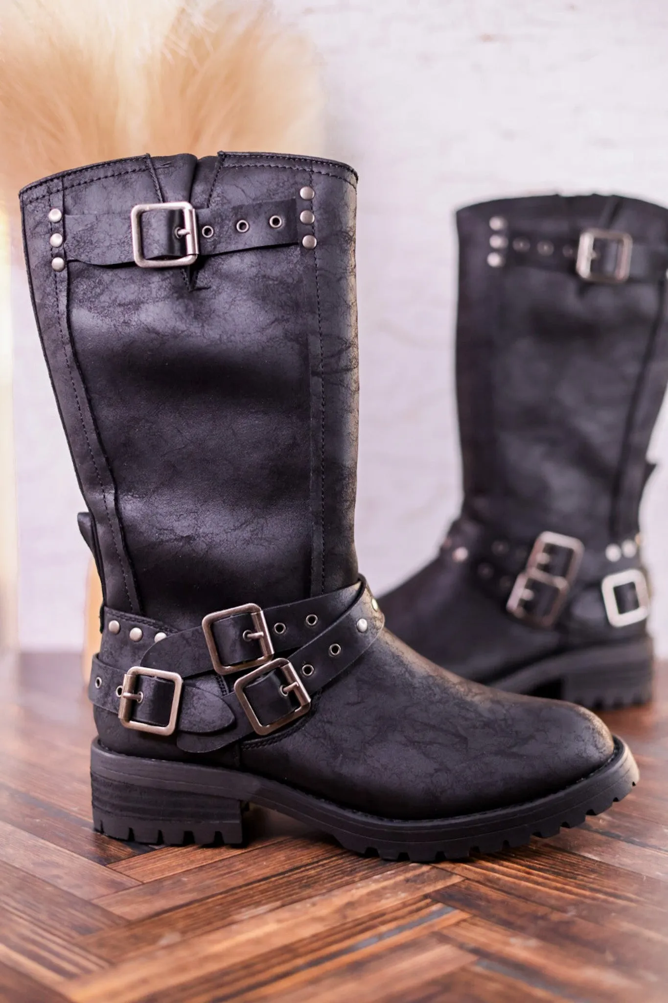 Forever Boots with Buckle Details in Black