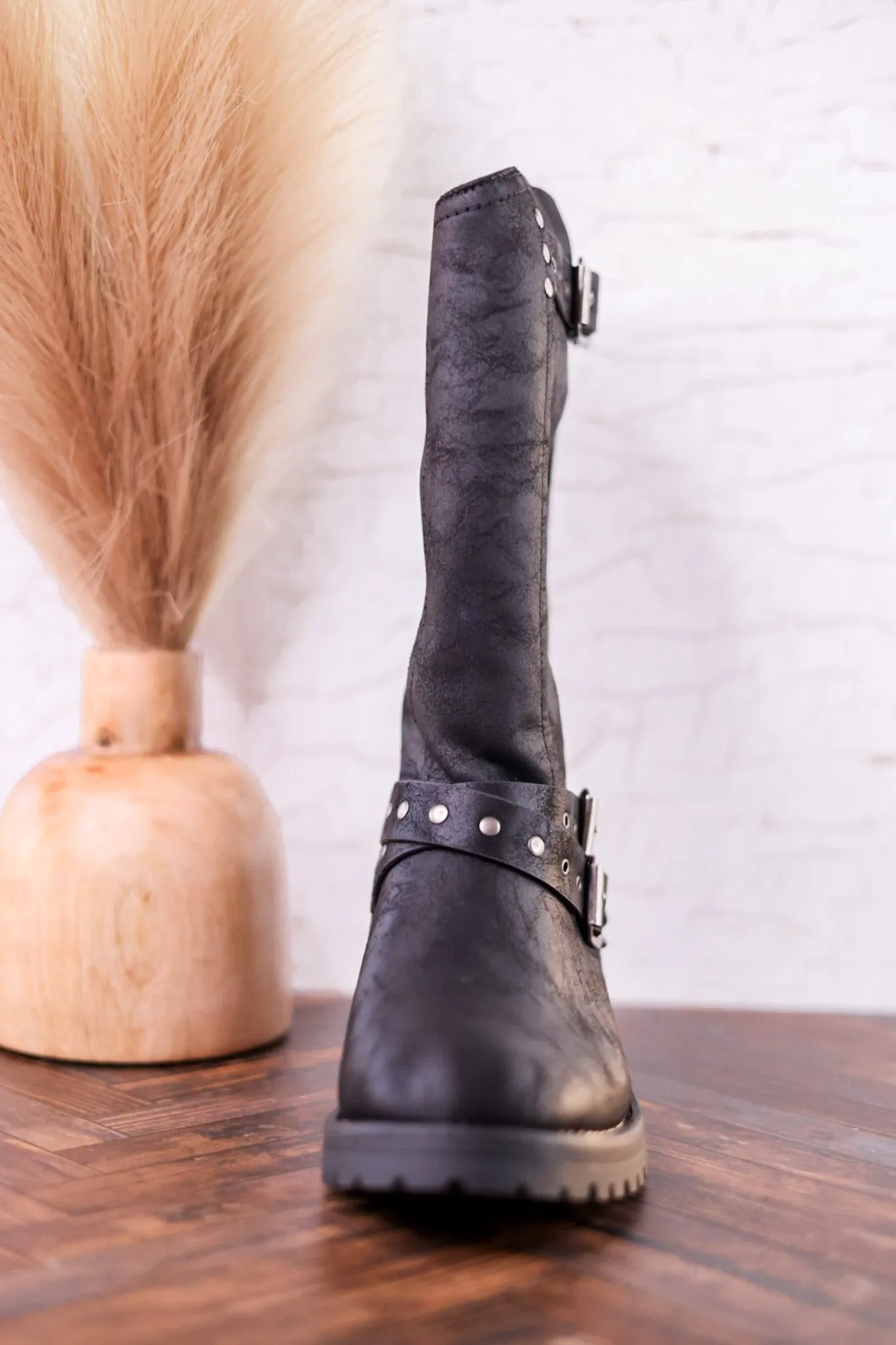 Forever Boots with Buckle Details in Black