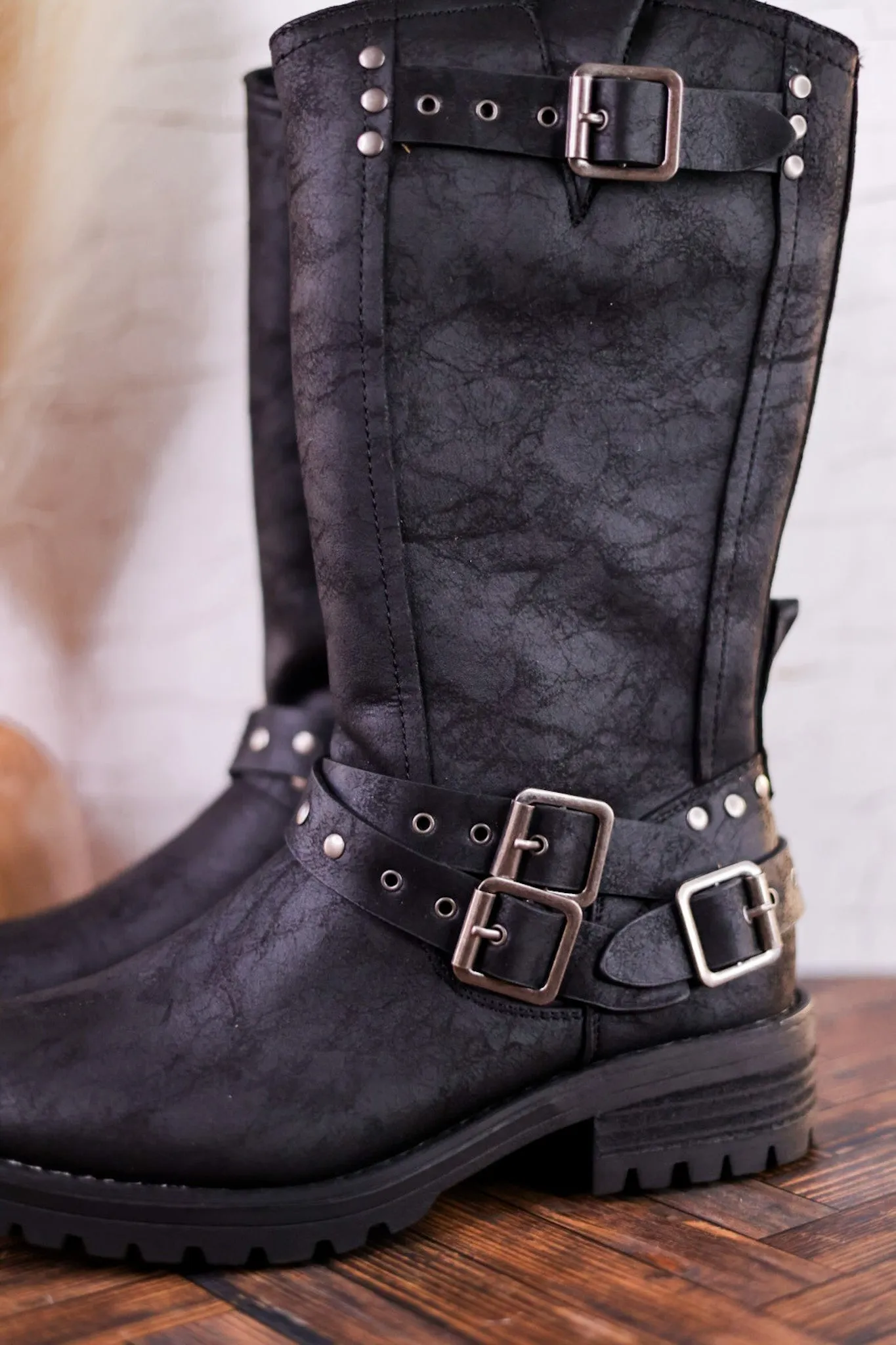 Forever Boots with Buckle Details in Black
