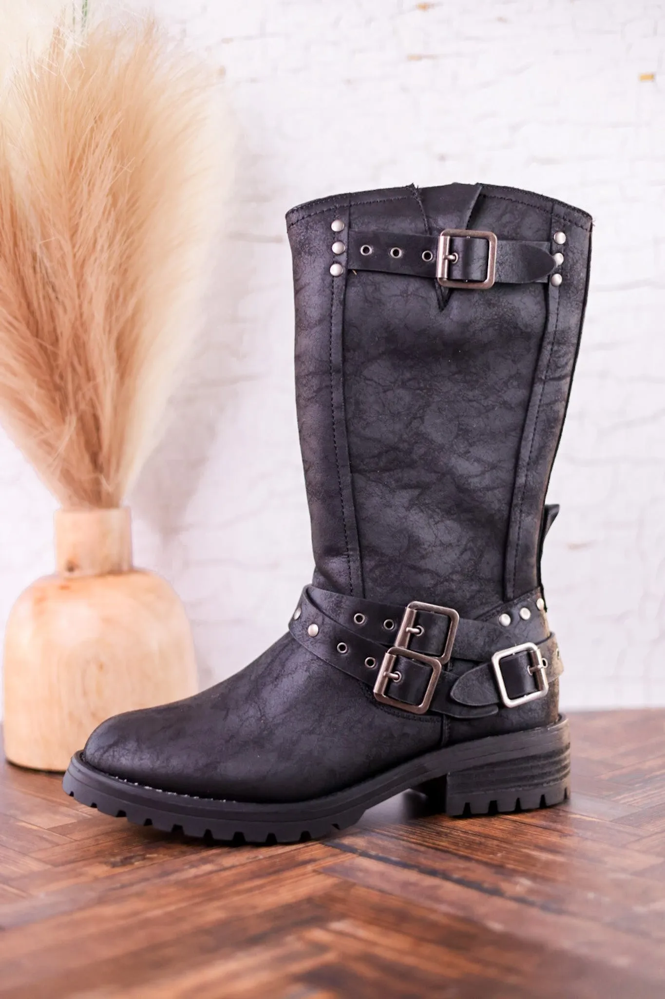 Forever Boots with Buckle Details in Black