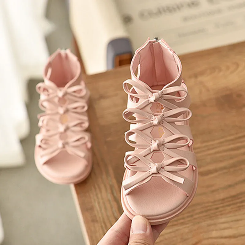 Girls Sandals Gladiator Flowers Sweet Soft Children's Beach Shoes