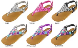 girls sequin flower applique sandals with silver beads Case of 36