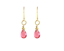 Gold Rubellite Quartz Rope Link Earring