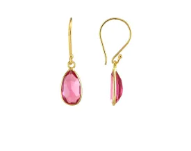 Gold Rubellite Quartz Teardrop Earring
