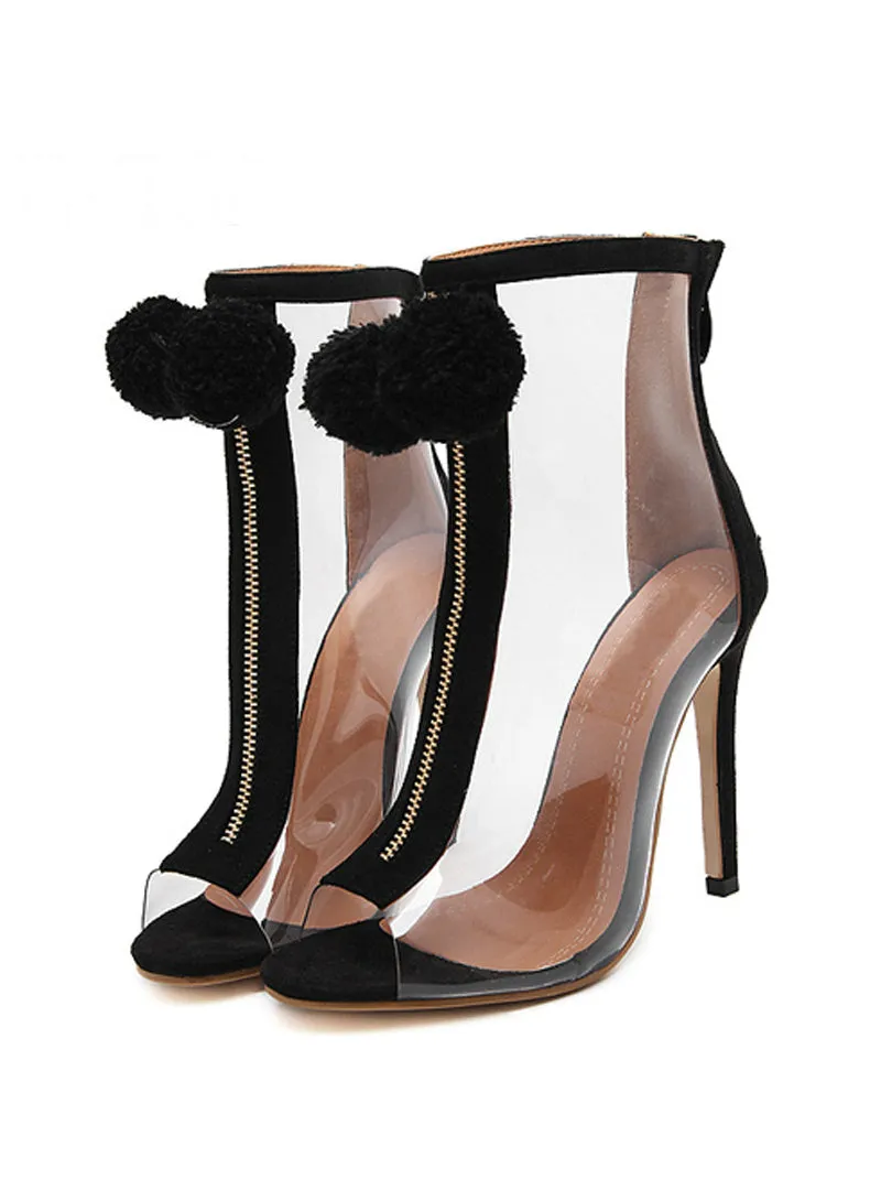High Heel Peep Toe Transparent Clear Ankle Boots
