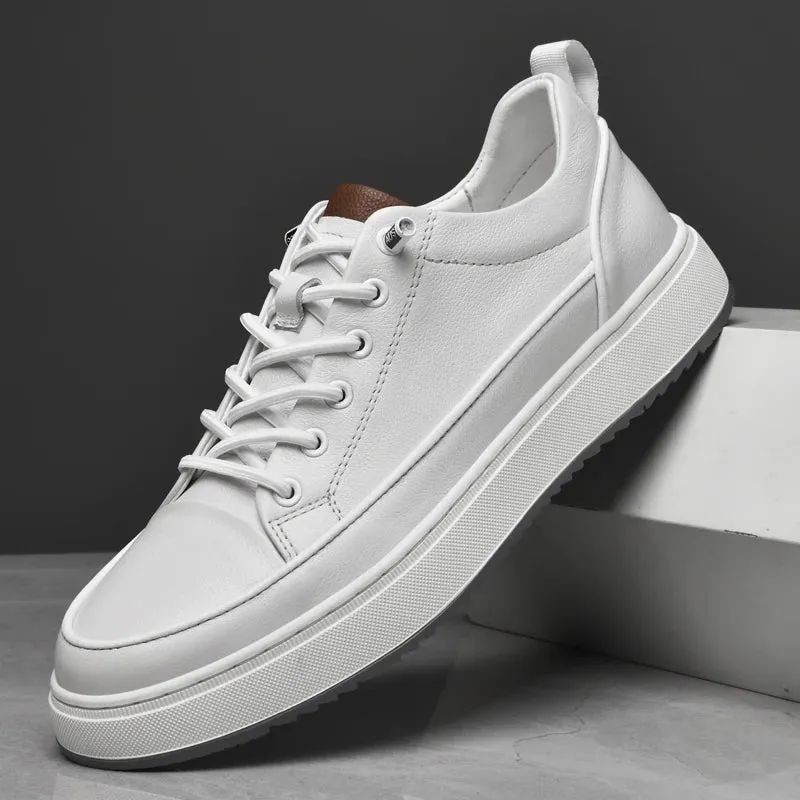 Hnzxzm Men Genuine Leather Casual Shoes Fashion Leather Flat Shoes Sneakers Fashion White Sneakers New