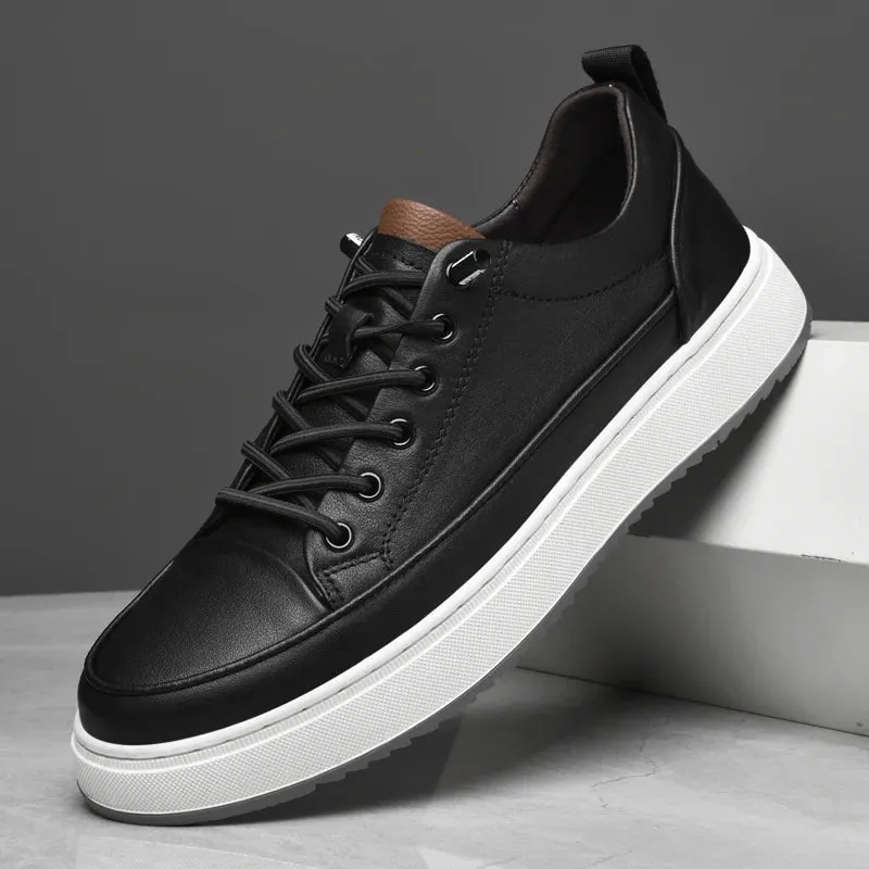 Hnzxzm Men Genuine Leather Casual Shoes Fashion Leather Flat Shoes Sneakers Fashion White Sneakers New