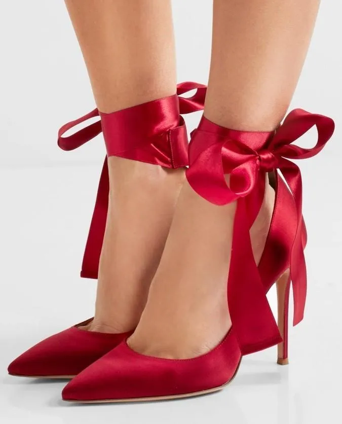 Lace-Up Satin Pumps - Black or Red