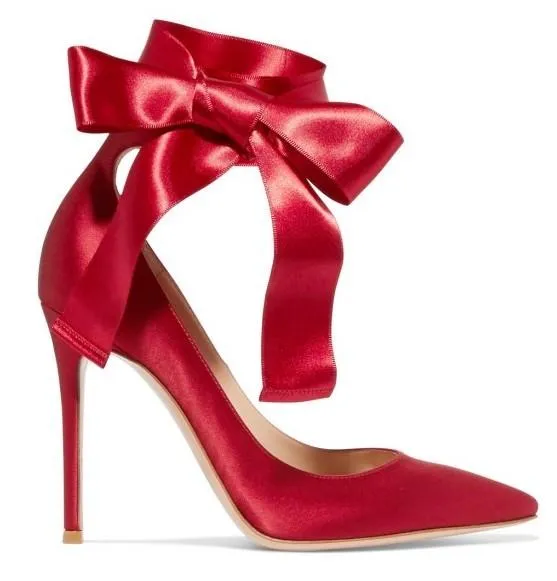 Lace-Up Satin Pumps - Black or Red