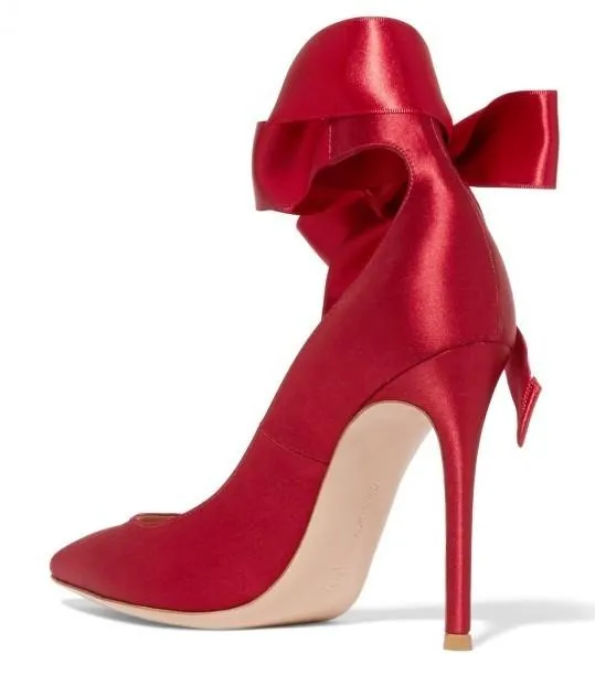 Lace-Up Satin Pumps - Black or Red