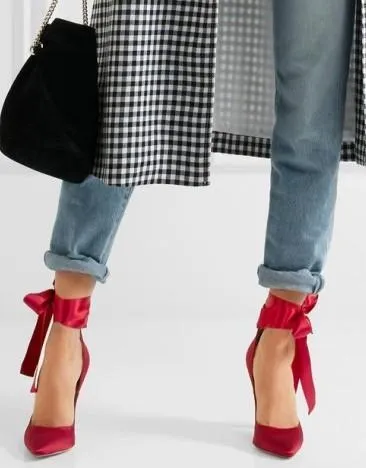 Lace-Up Satin Pumps - Black or Red