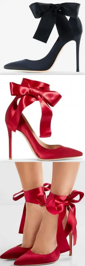 Lace-Up Satin Pumps - Black or Red