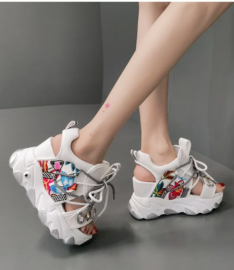 Lady Platform Chunky Sandals Mixed Color Sports Wedge