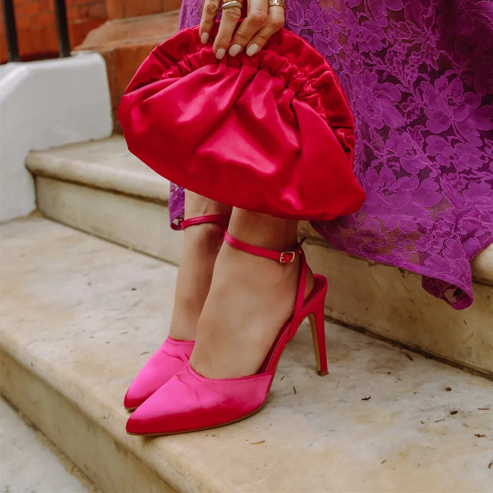 Liliane Pointed Toe Satin Court Heel Stiletto Bridal Shoes in Hot Pink