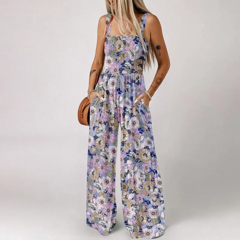 Limited Time 50% OFFWomens Casual Print Sleeveless Overalls Jumpsuits