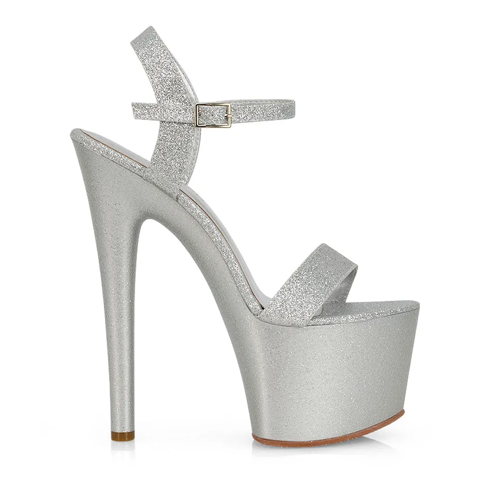 Matilda Statement Strappy Sky High Stiletto Platform Heels in Black Patent