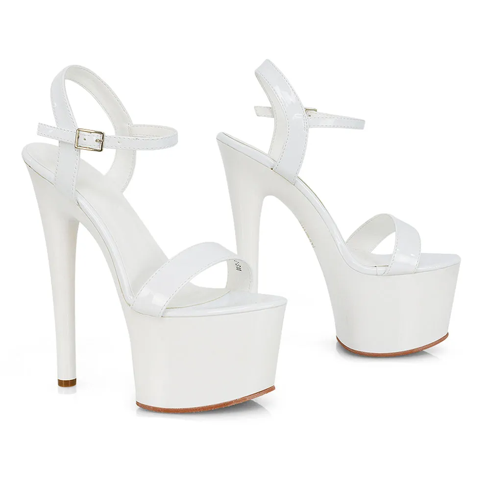 Matilda Statement Strappy Sky High Stiletto Platform Heels in Black Patent