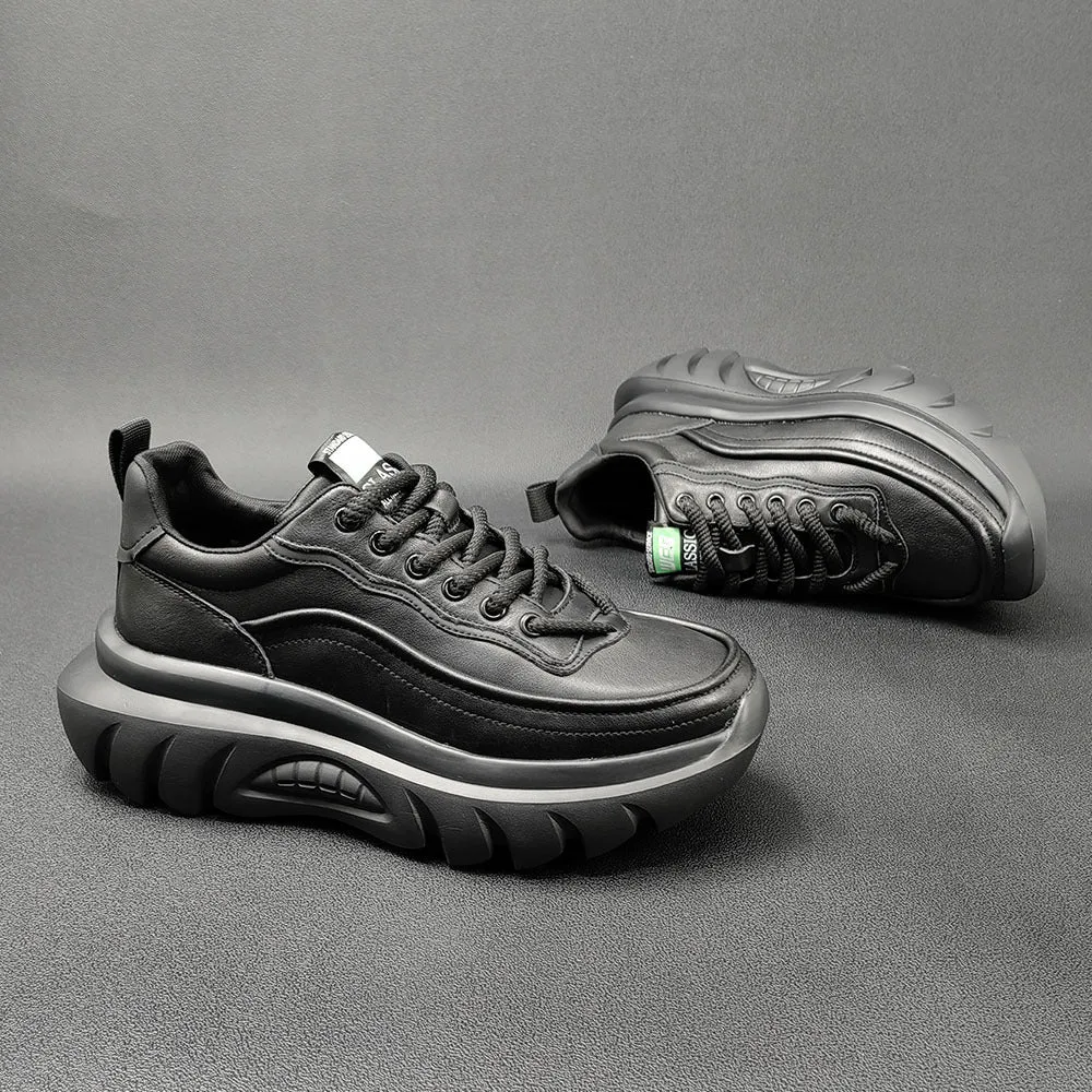 Men Leather Thick Soled Casual Shoes