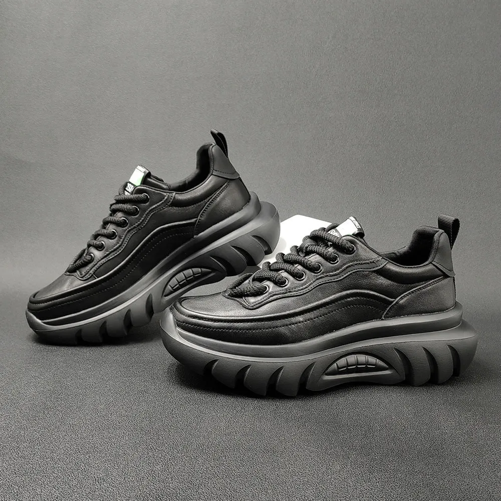 Men Leather Thick Soled Casual Shoes