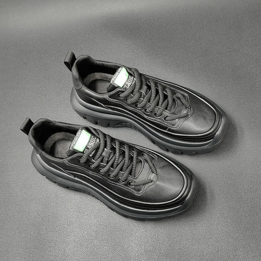 Men Leather Thick Soled Casual Shoes