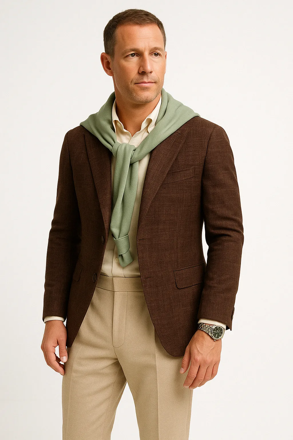 Mens Blazer  Slim Fit  Textured Cotton Linen  Two-Button  Notch Lapel